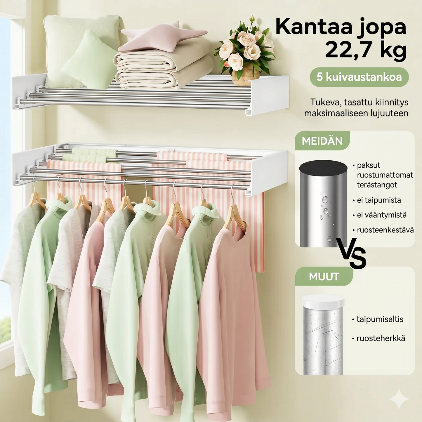 Tilaa säästävä AirFold-kuivausteline