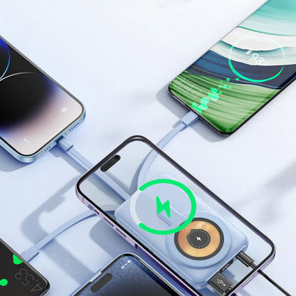 Magneettinen langaton 10000 mAh varavirtalähde ja pikalaturi puhelintelineellä