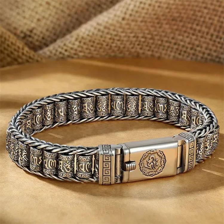 Tiibetiläinen rukousmylly-rannekoru – 925 sterling-hopeaa