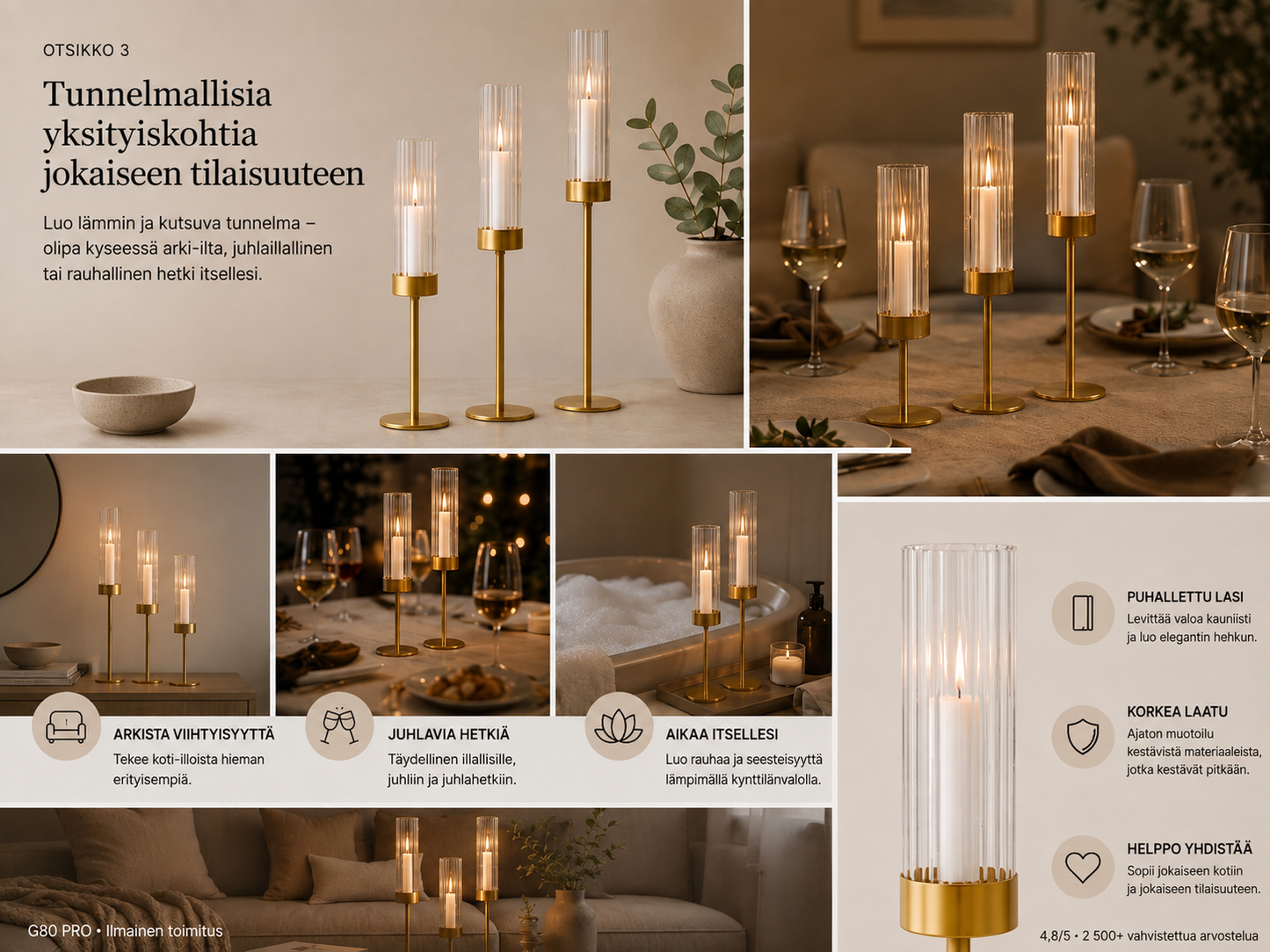 LUMÉA-kynttilänjalat lasisylinterillä 3 kpl