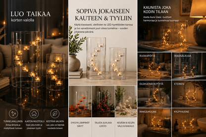 Aura Glass lasinen lämpökynttiläpidike kelluvalla valoefektillä