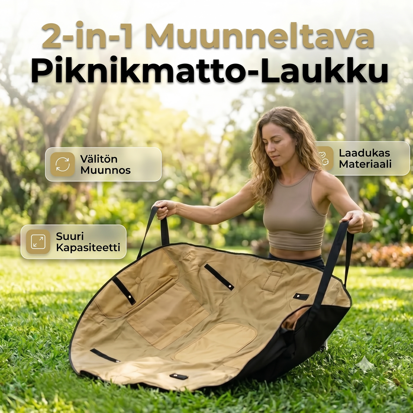 Vedenpitävä matkalaukku ja piknikmatto 2-in-1