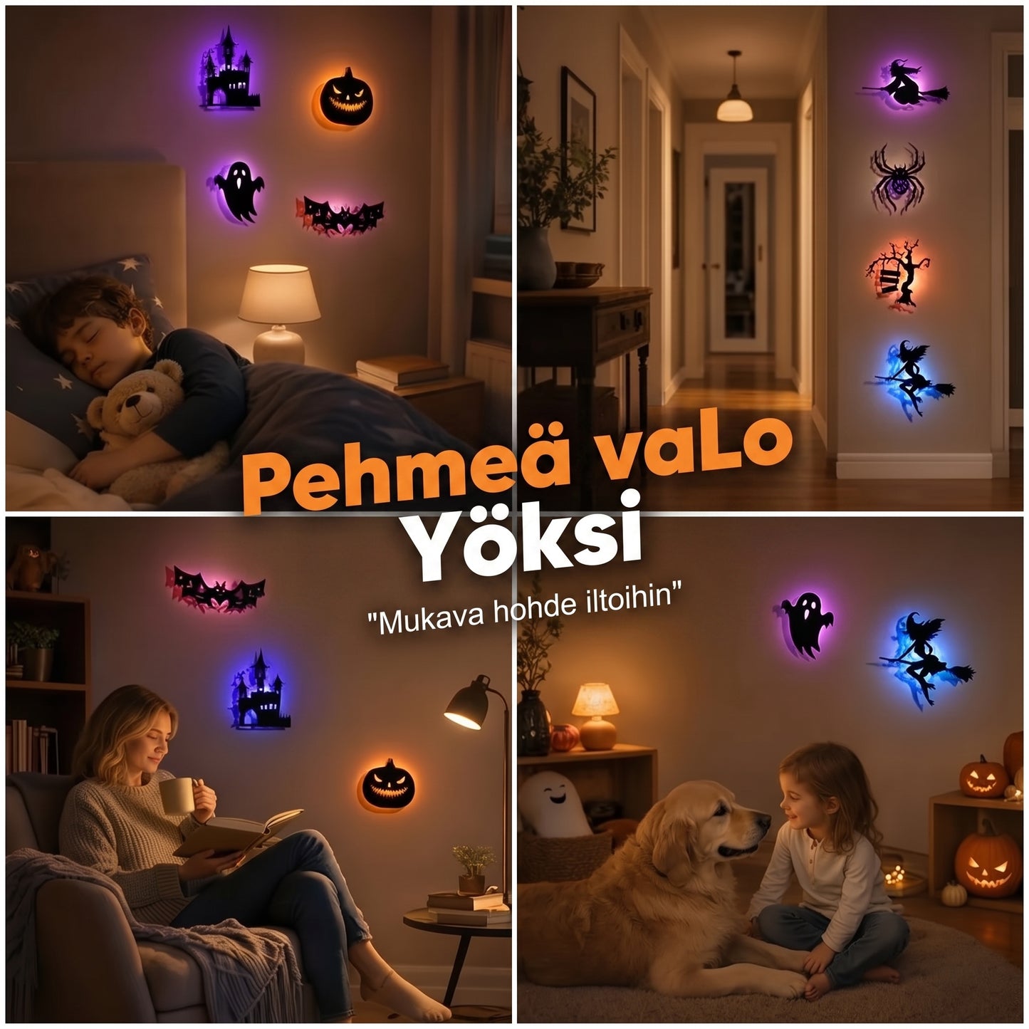 Pimeässä hohtavat Halloween-seinätarrat