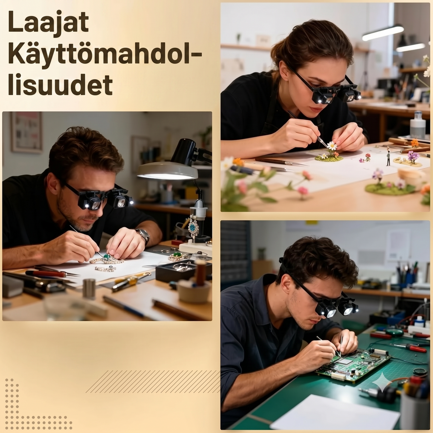 LED-suurennuslasi säädettävällä pidikkeellä