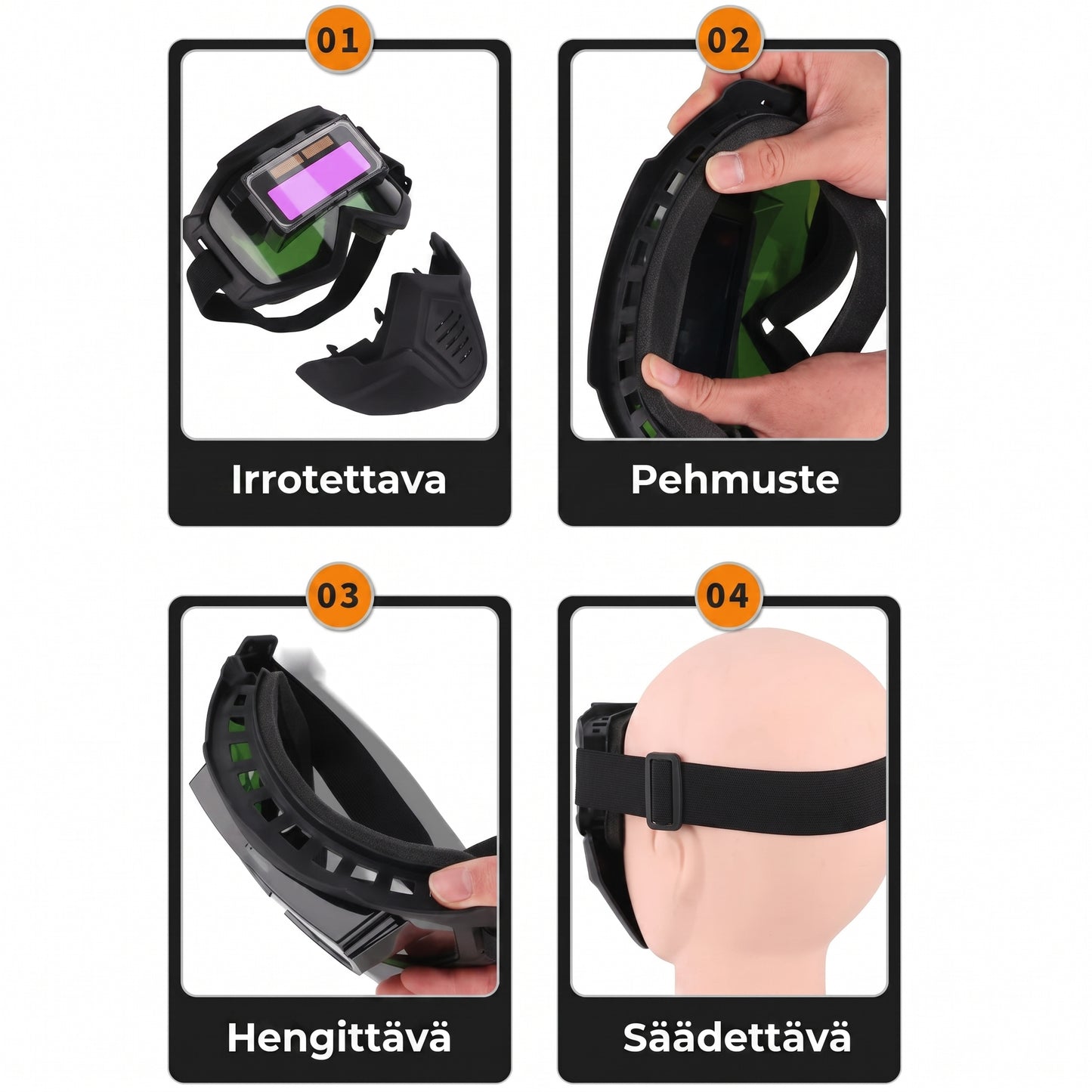 Hitsauskypärä automaattisella tummennuksella ja hiilisuodattimella