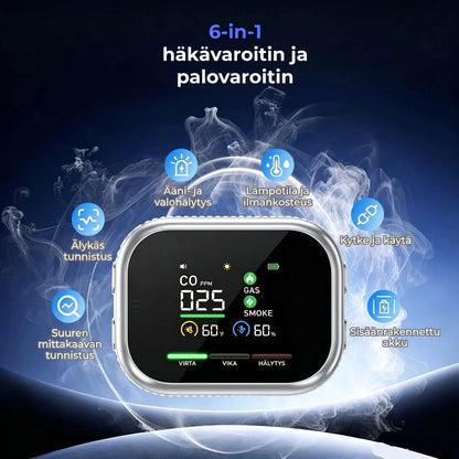 6-in-1 älykäs turvailmaisin CO-kaasulle ja savulle