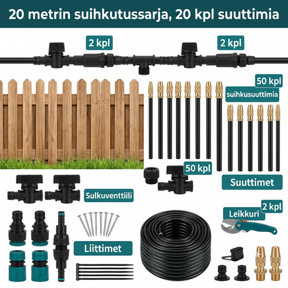 Kastelusarja letkulla ja säätöventtiileillä