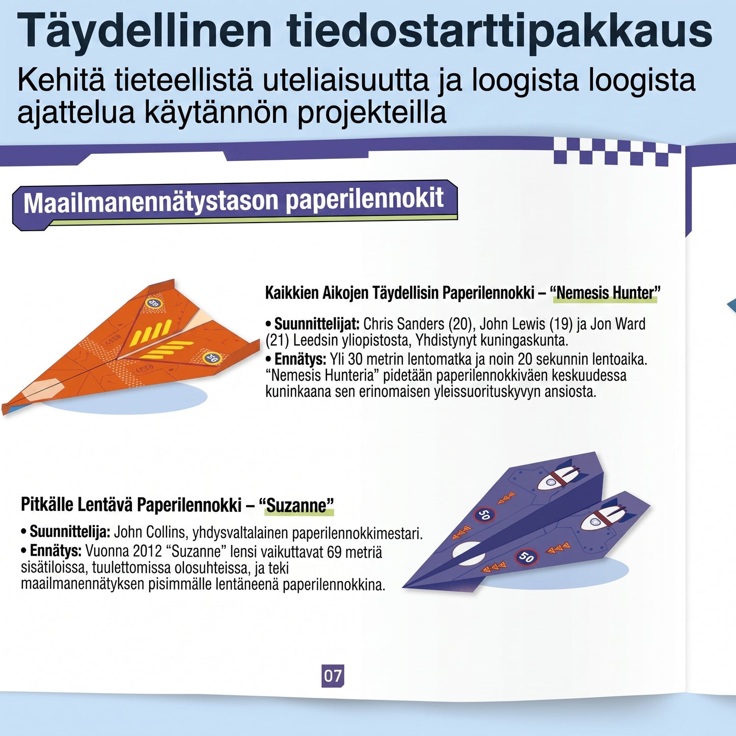 Paperilennokkien rakennussarja 10 mallilla