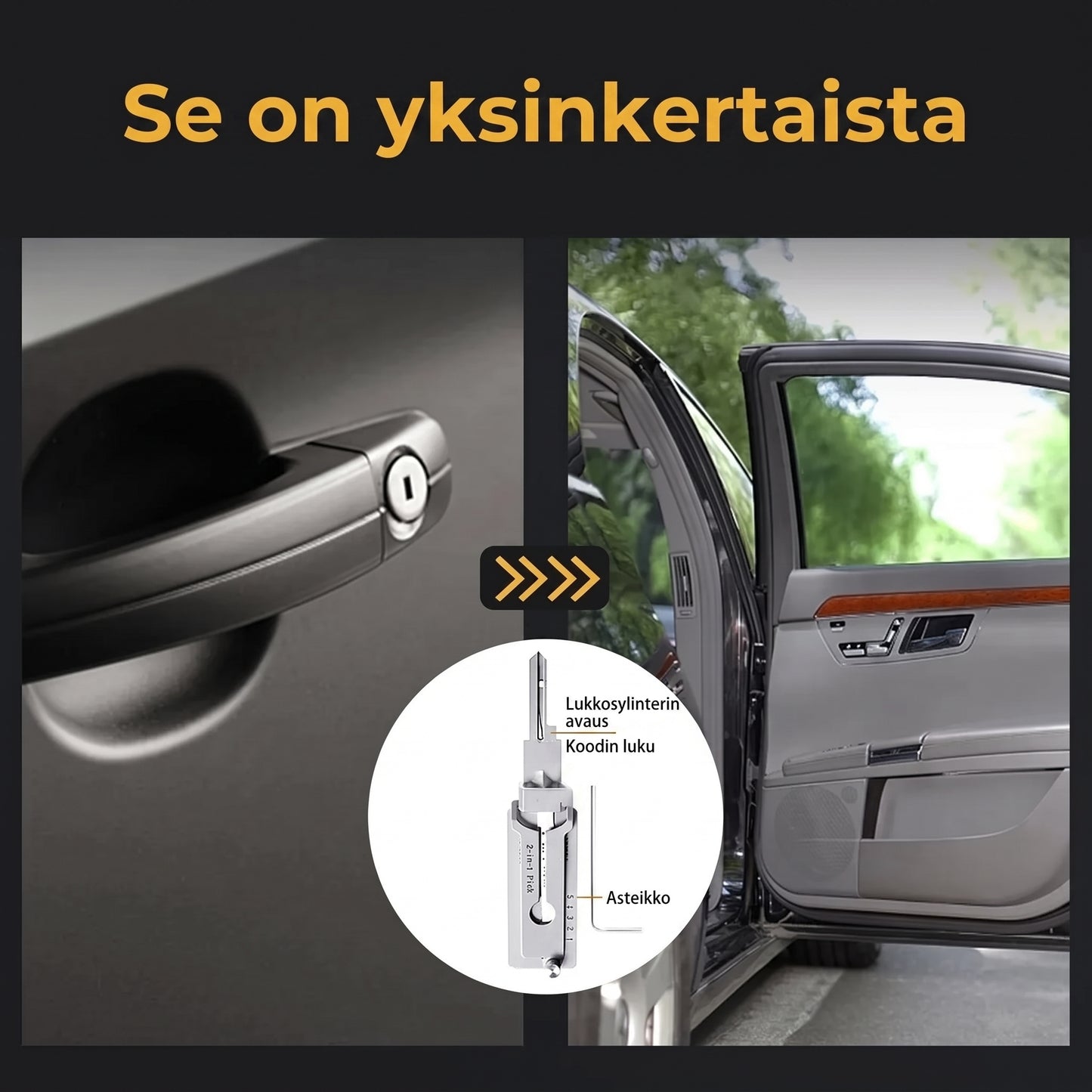Ruostumattomasta teräksestä valmistettu tiirikka ja avainkoodin lukija