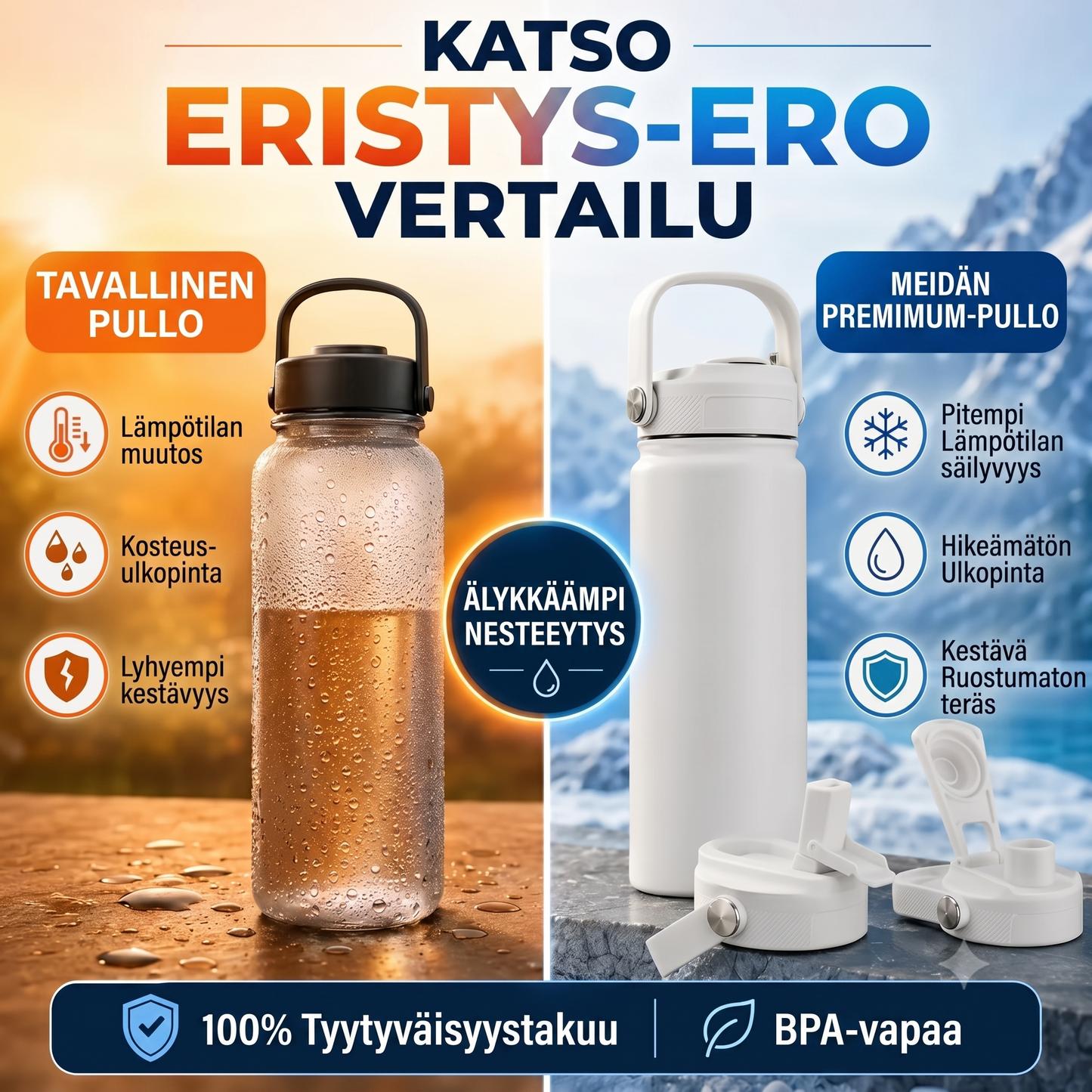 Tyhjiöeristetty ruostumaton teräsmuki vuotamattomalla kannella ja pillillä