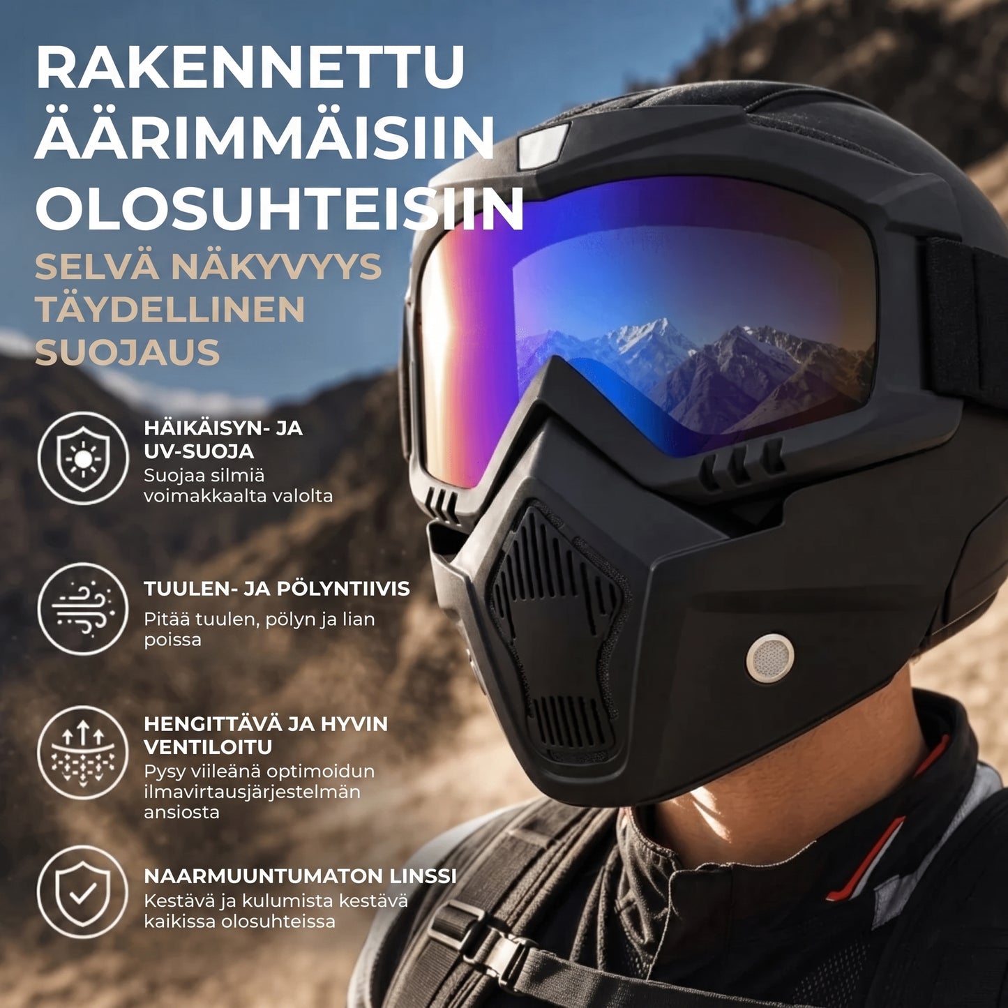 Kokokasvomaski naarmuuntumattomilla urheilulaseilla