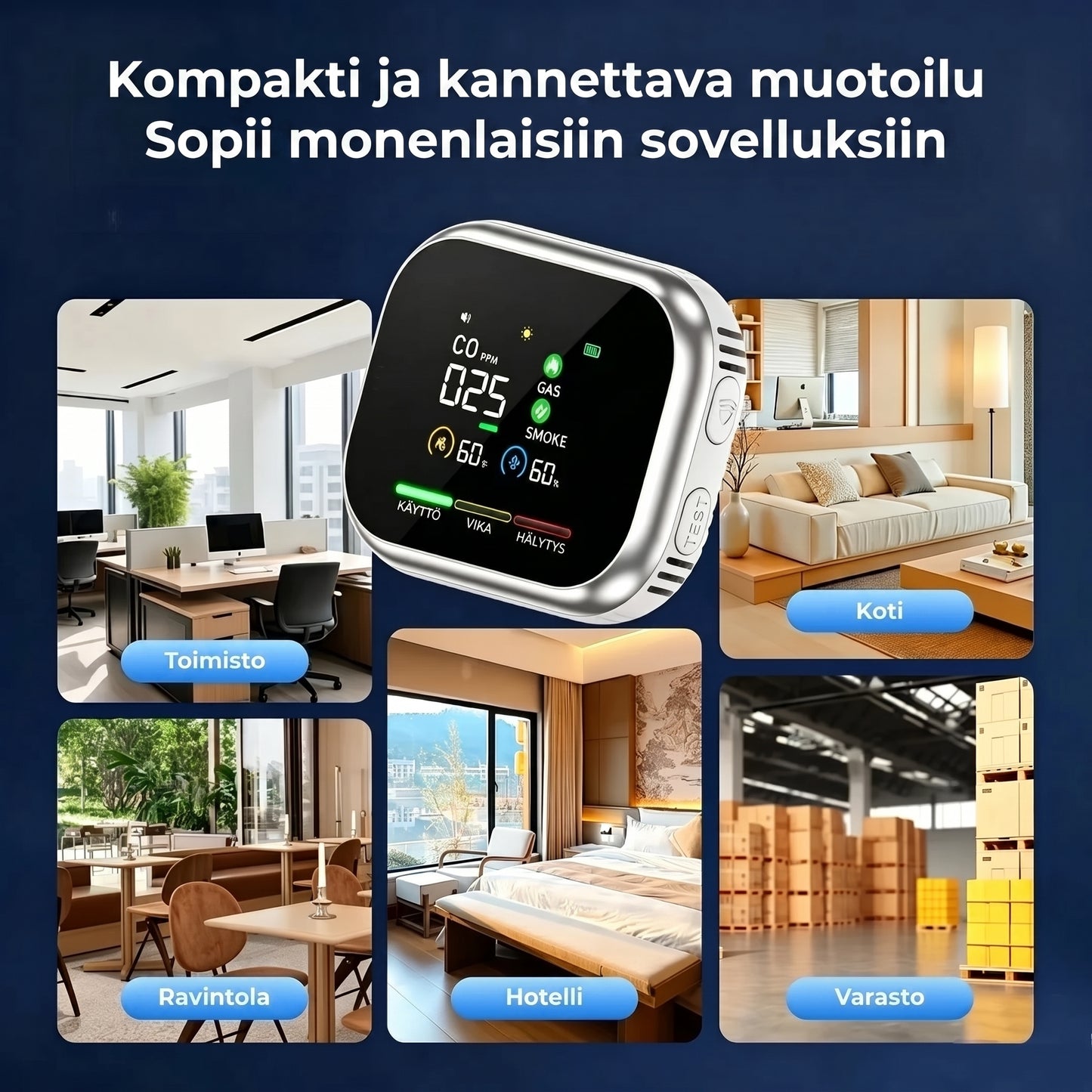 6-in-1 älykäs turvailmaisin CO-kaasulle ja savulle