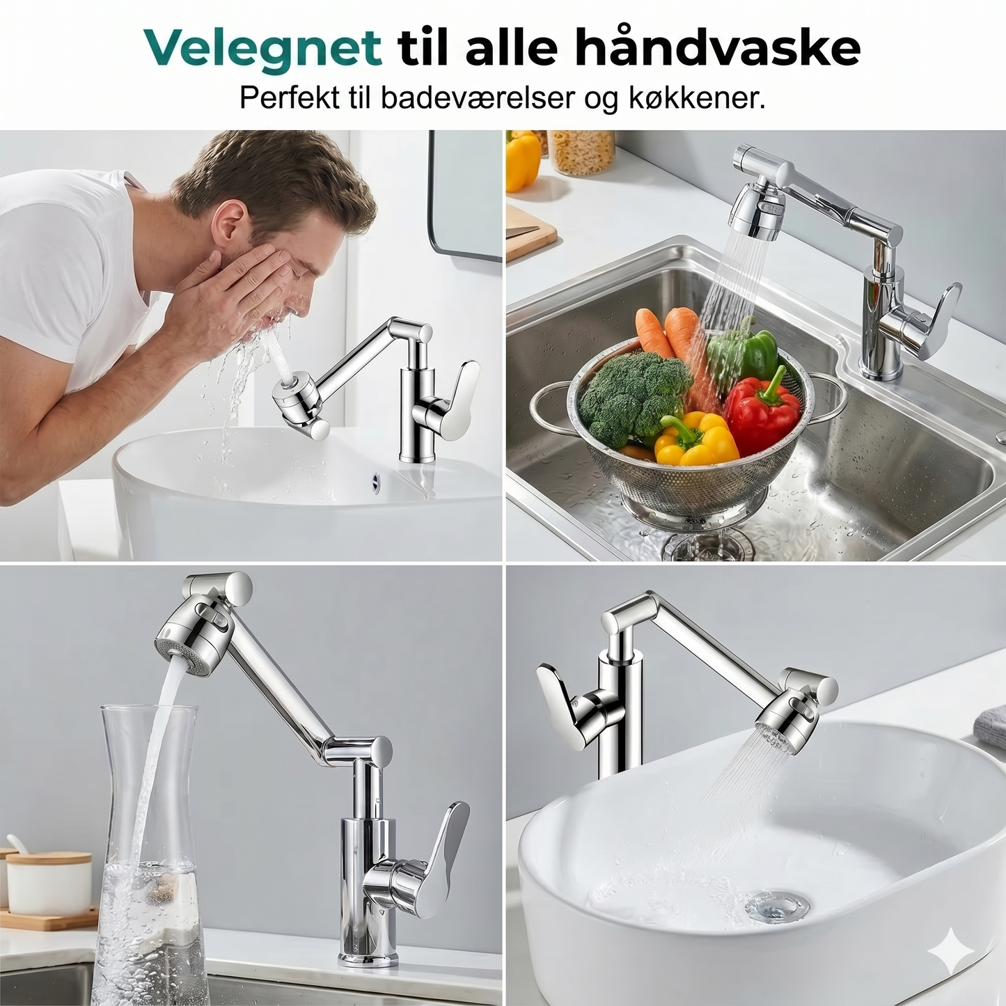 1080° kääntyvä hana, roiskumaton, kaksi vesisuihkutilaa