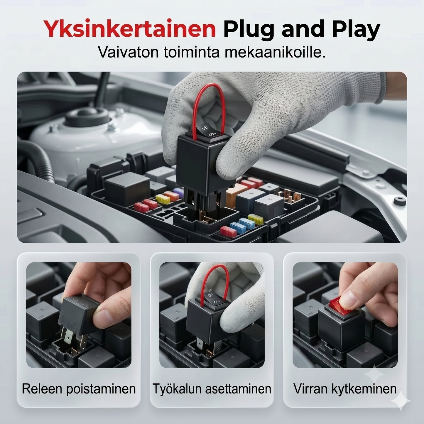 Auton releiden testisarja käynnistyskaapeleilla