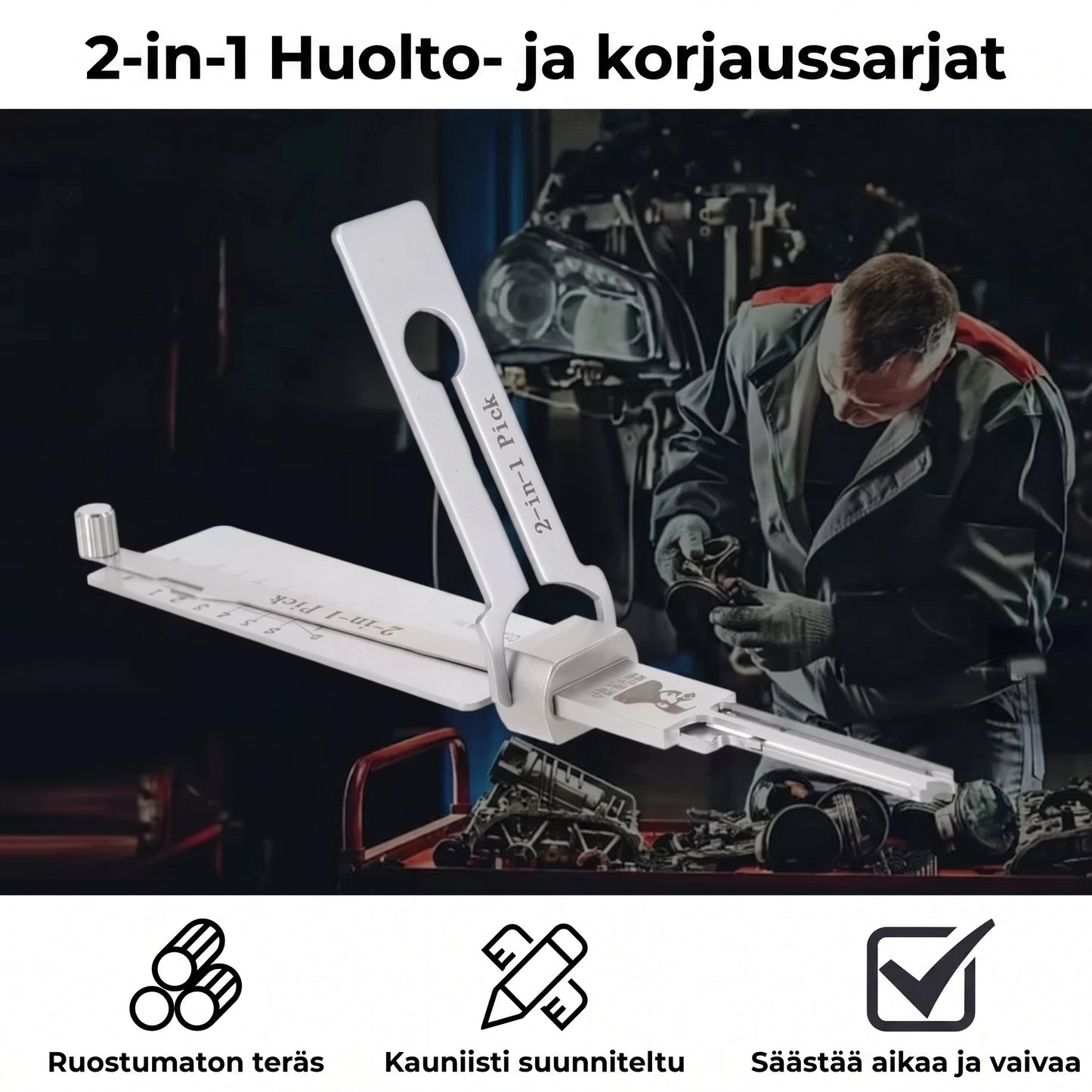 Ruostumattomasta teräksestä valmistettu tiirikka ja avainkoodin lukija