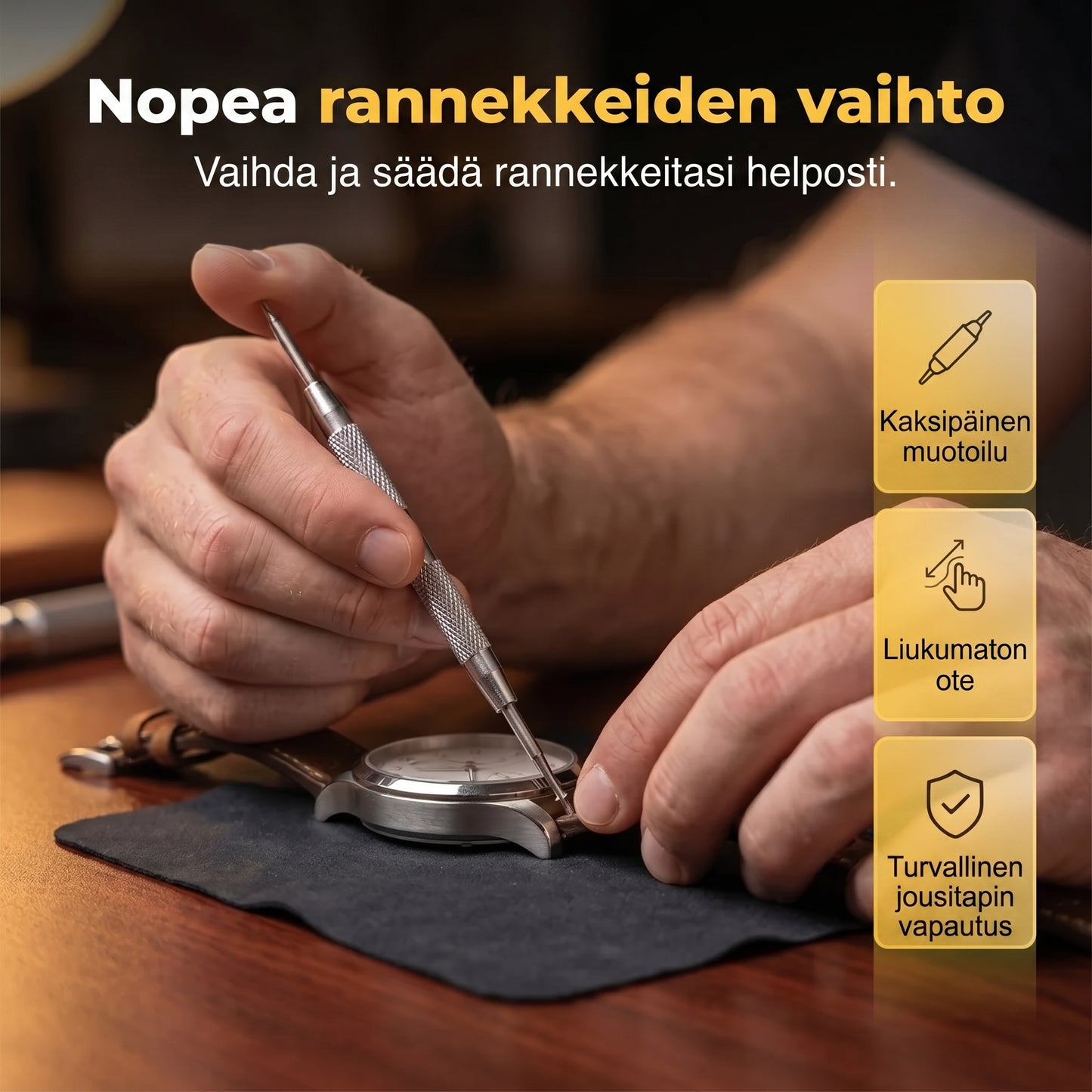 Kellonkorjaussarja rannekkeen ja pariston vaihtamiseen