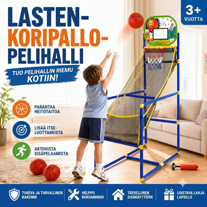 Sisäkoripallosetti neljällä pallolla ja automaattisella pallonpalautuksella