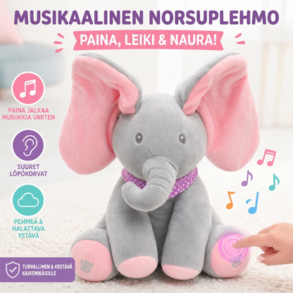 Kurkisteleva norsupehmolelu musiikilla