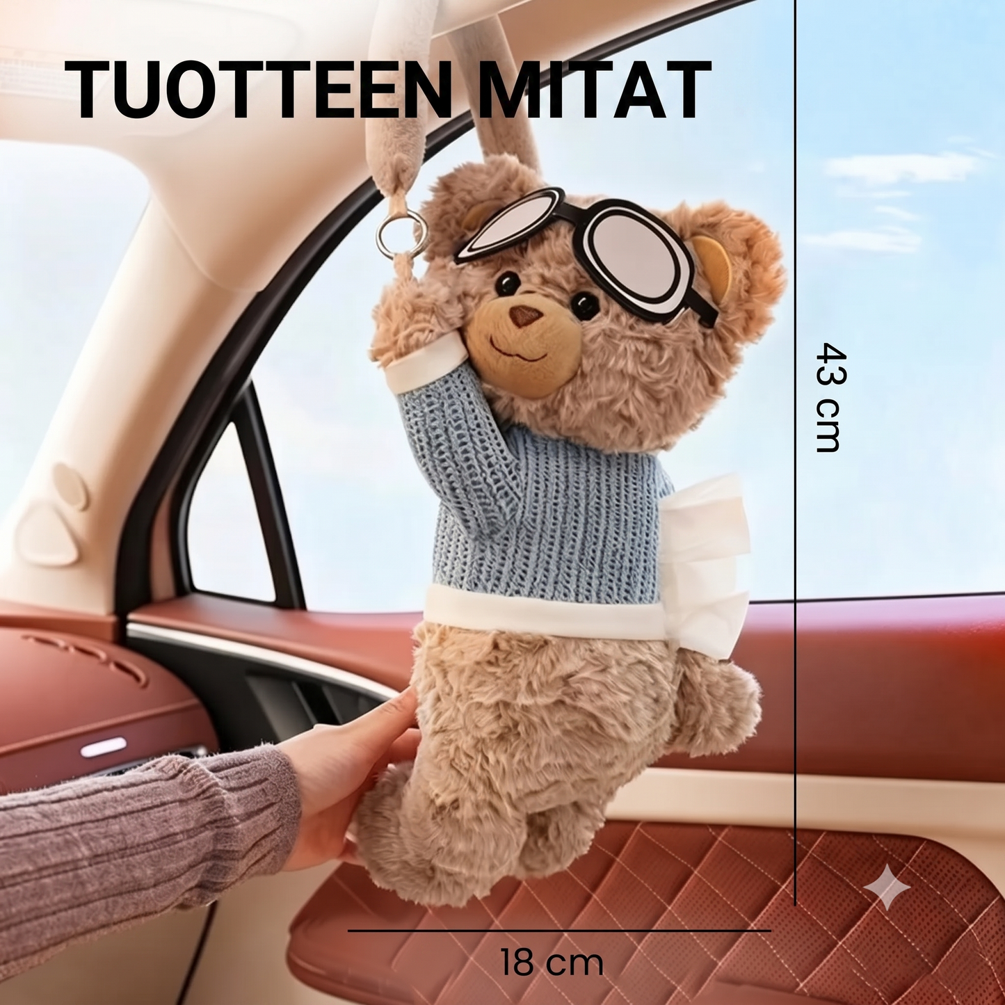 Pehmoinen karhu-nenäliinapidike autoon