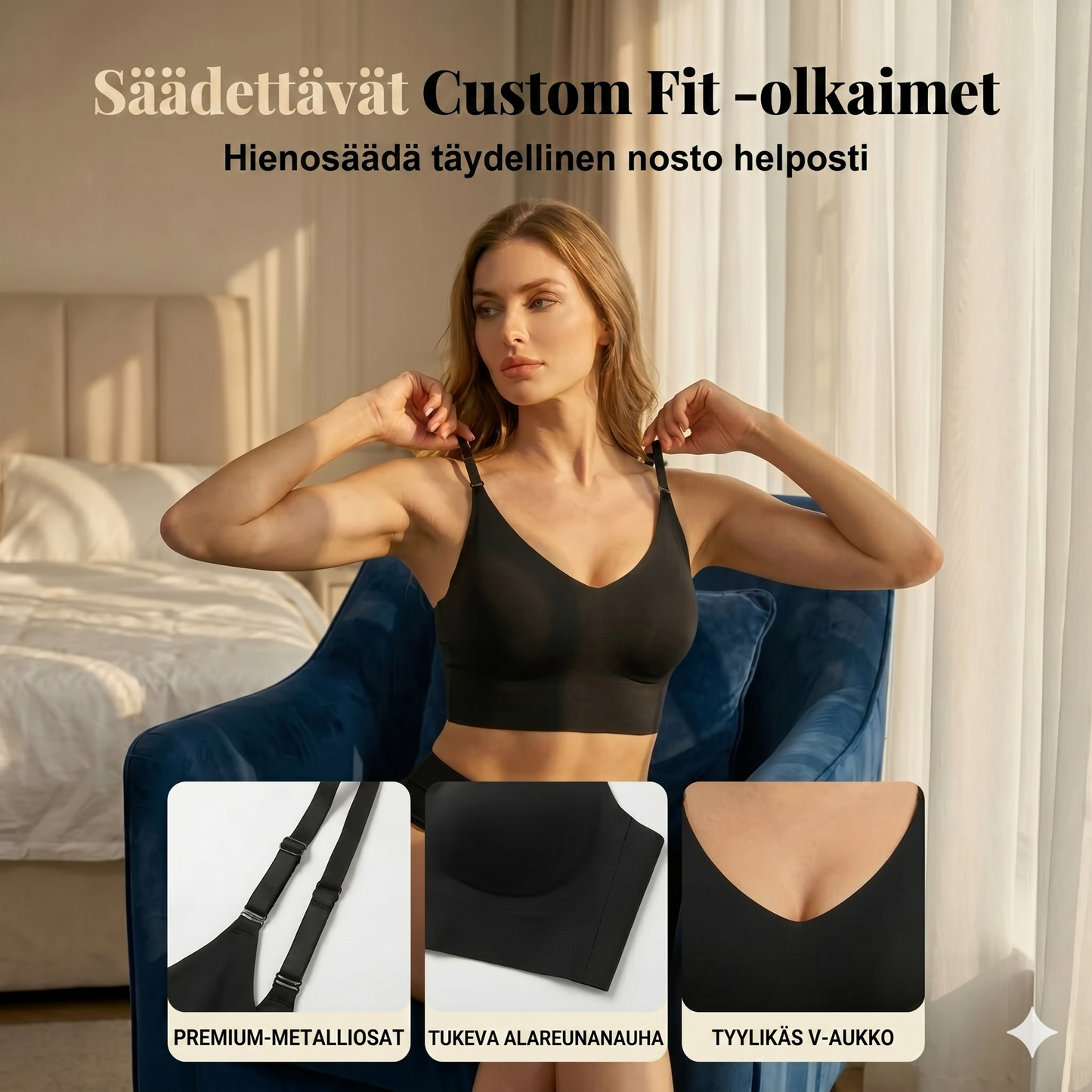 Saumattomat U-malliset rintaliivit avoimella selällä