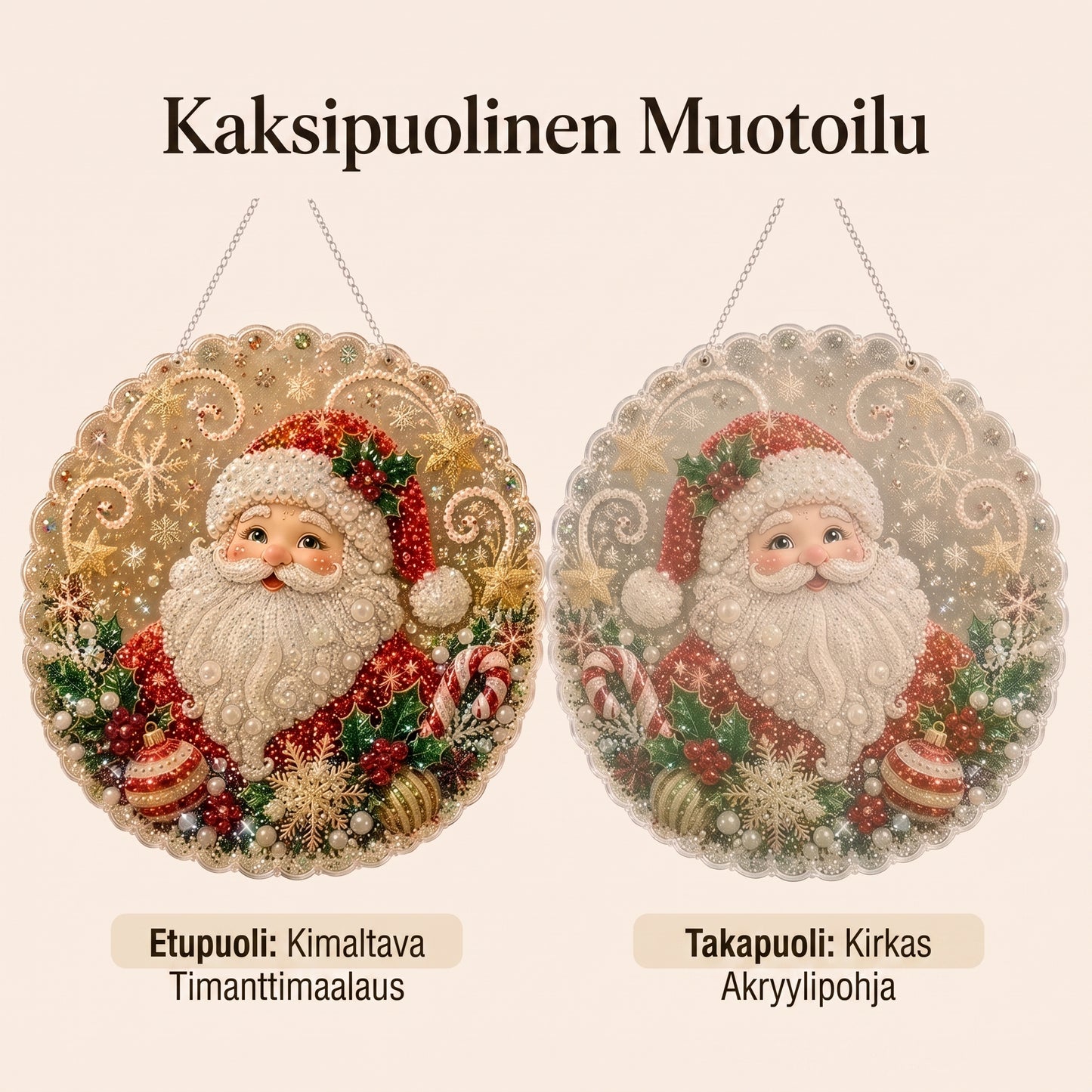 DIY-timanttitaidejoulukoristeet helmillä