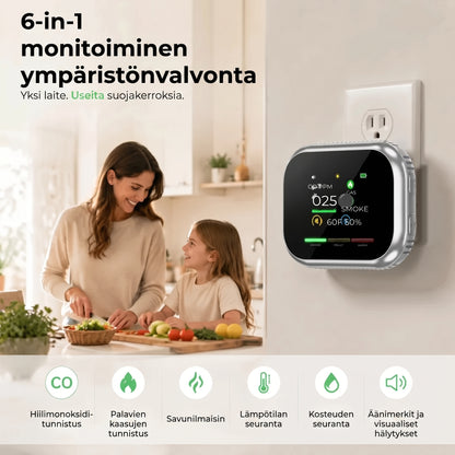 6-in-1 älykäs turvailmaisin CO-kaasulle ja savulle