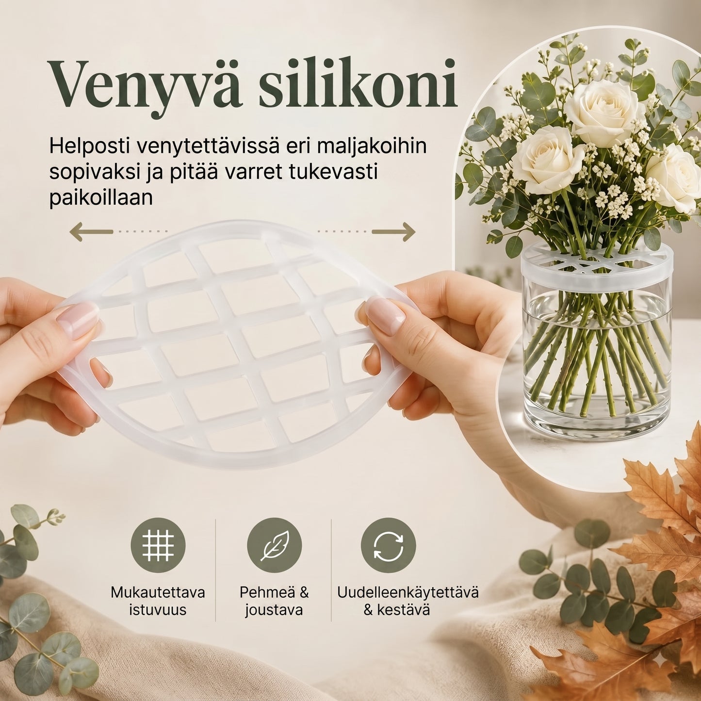 BlomFix-venyvät silikoniset kukkapidikkeet, 4 kpl setti
