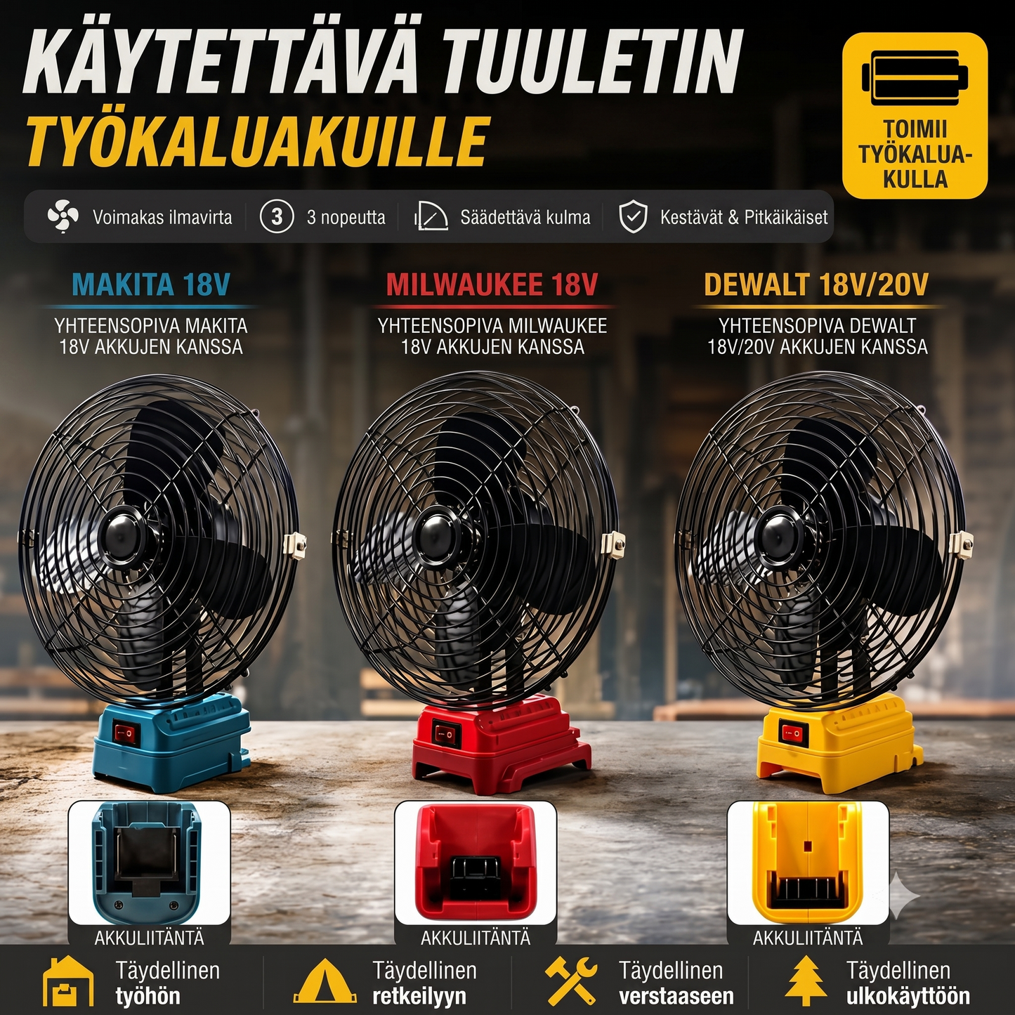 VoltAir Pro kannettava tuuletin työkalun akulla