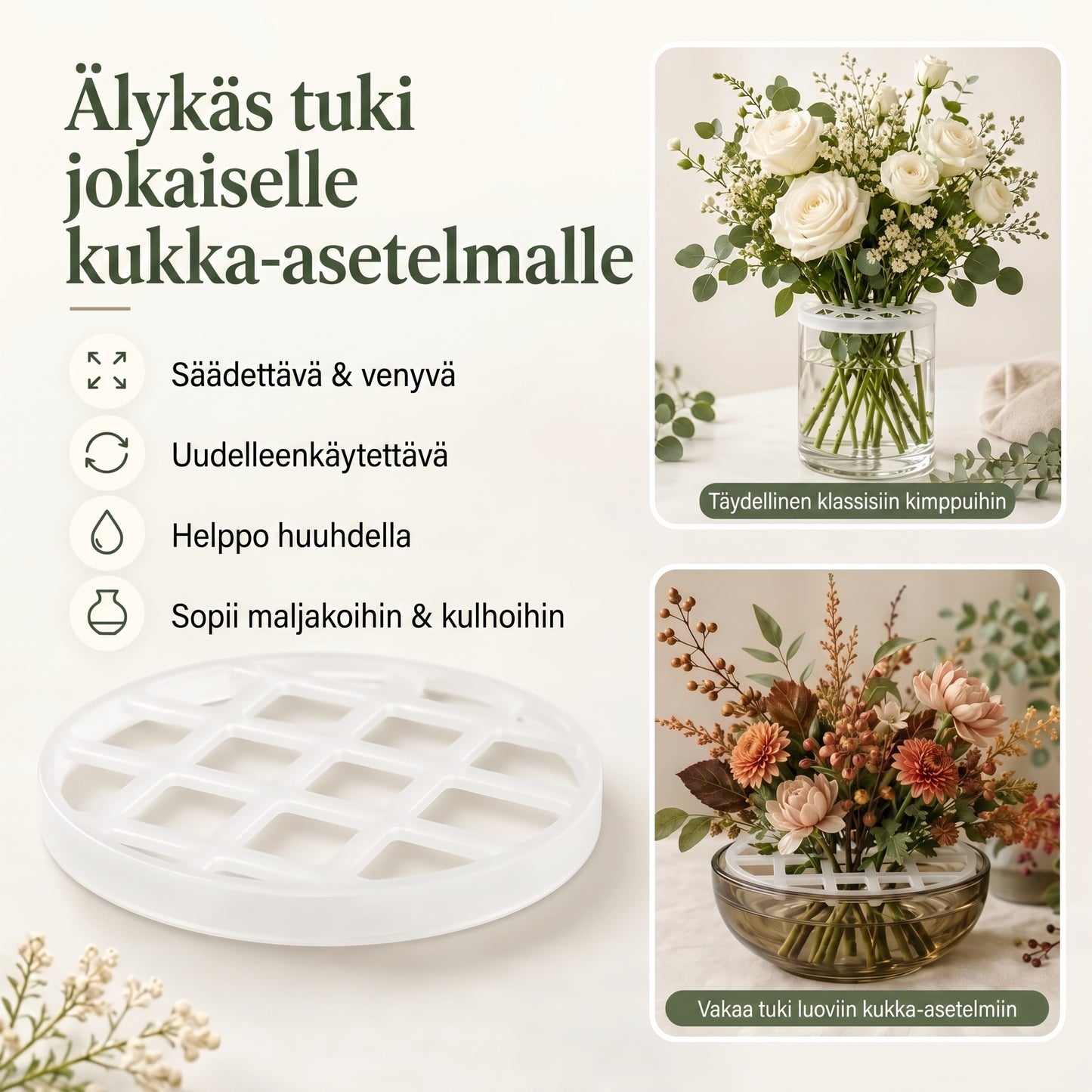 BlomFix-venyvät silikoniset kukkapidikkeet, 4 kpl setti