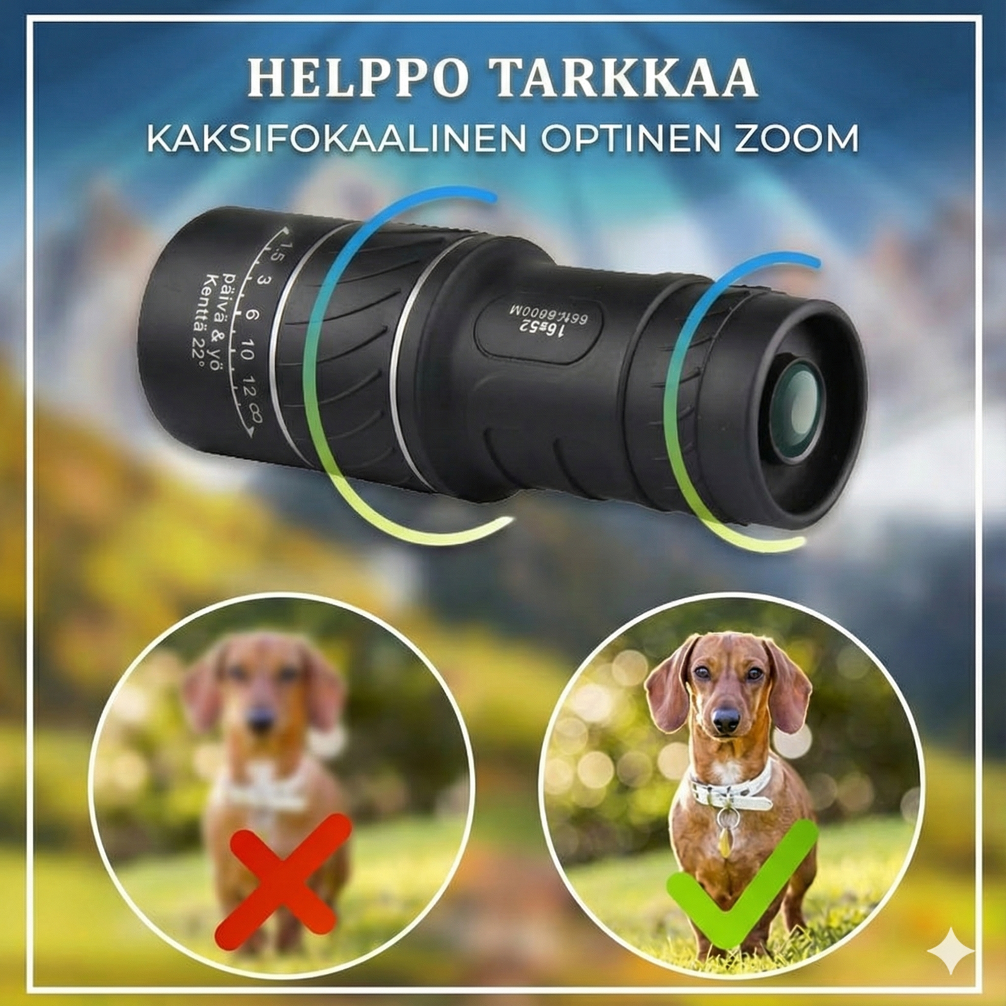 16x52 Monokulaarinen kaksoisoptinen zoom-teleskooppi