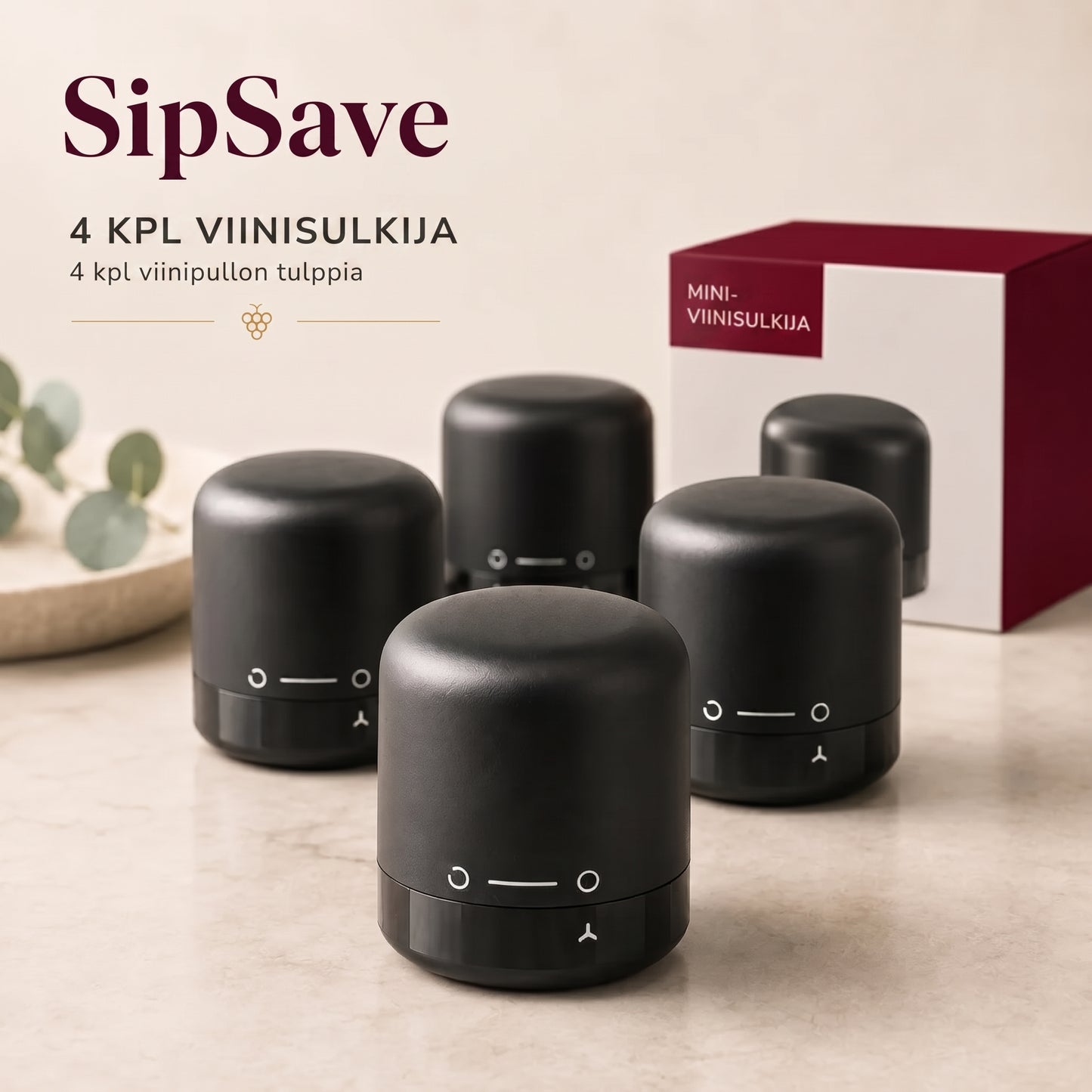 Pullojen sulkimet viinille ja samppanjalle 4 kpl