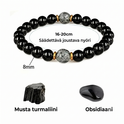 Suojaava rannekoru obsidiaanilla ja turmaliinilla