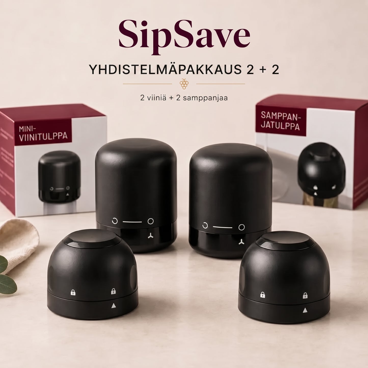 Pullojen sulkimet viinille ja samppanjalle 4 kpl