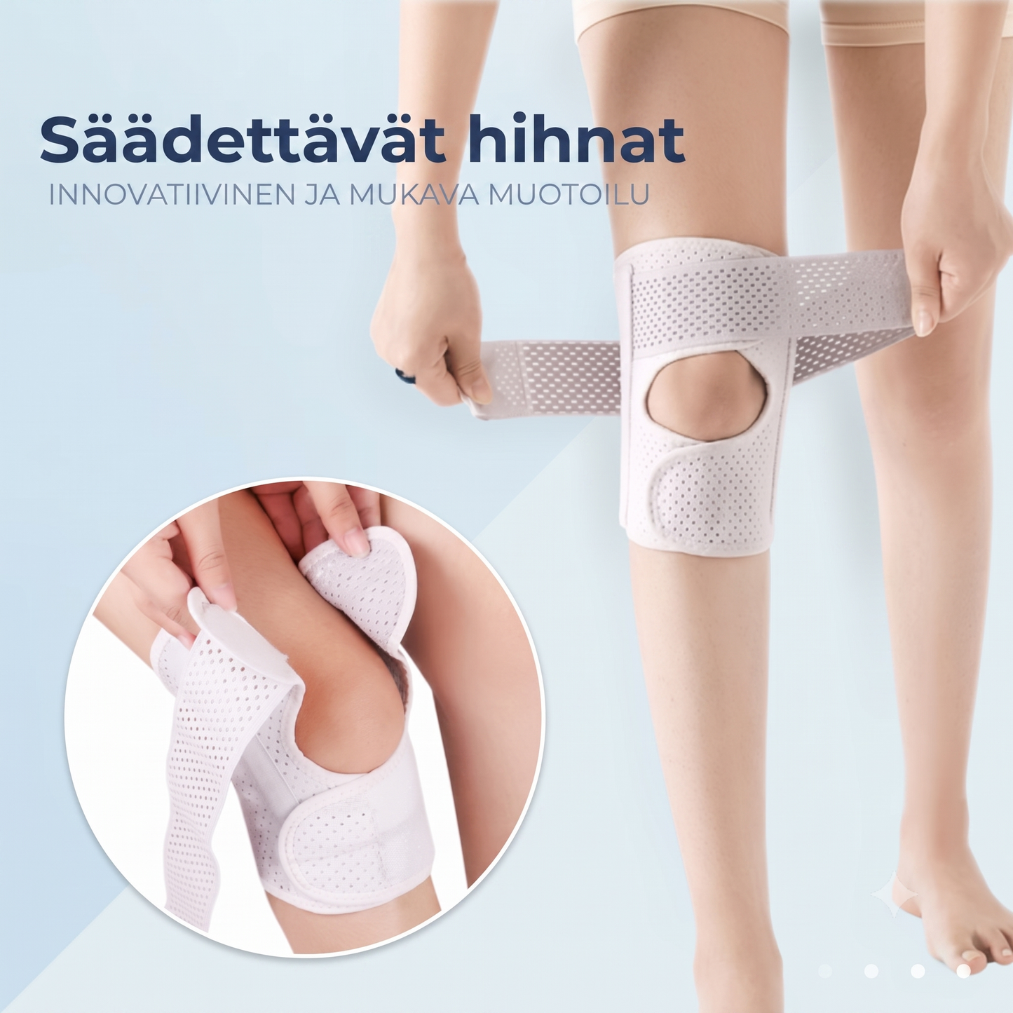 Hengittävät polvituet nivelkierukan tuentaan