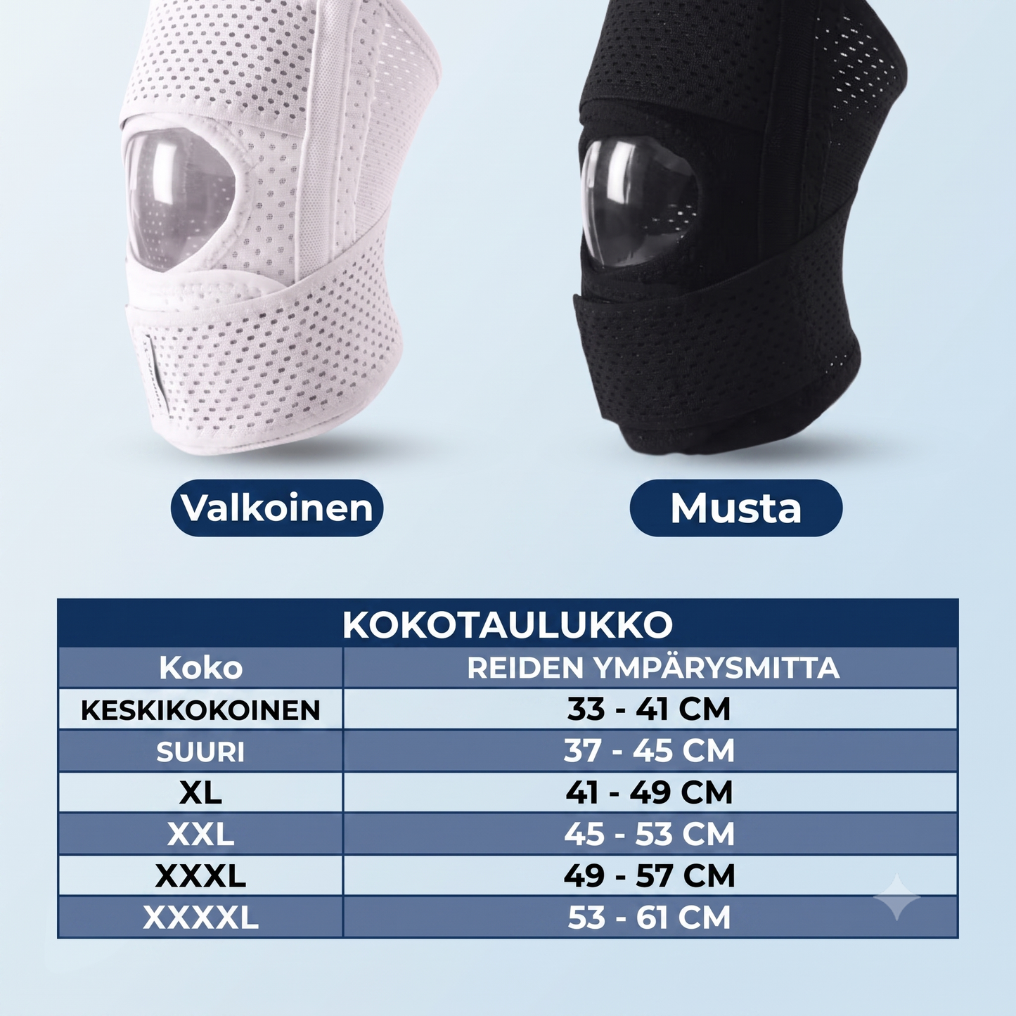 Hengittävät polvituet nivelkierukan tuentaan