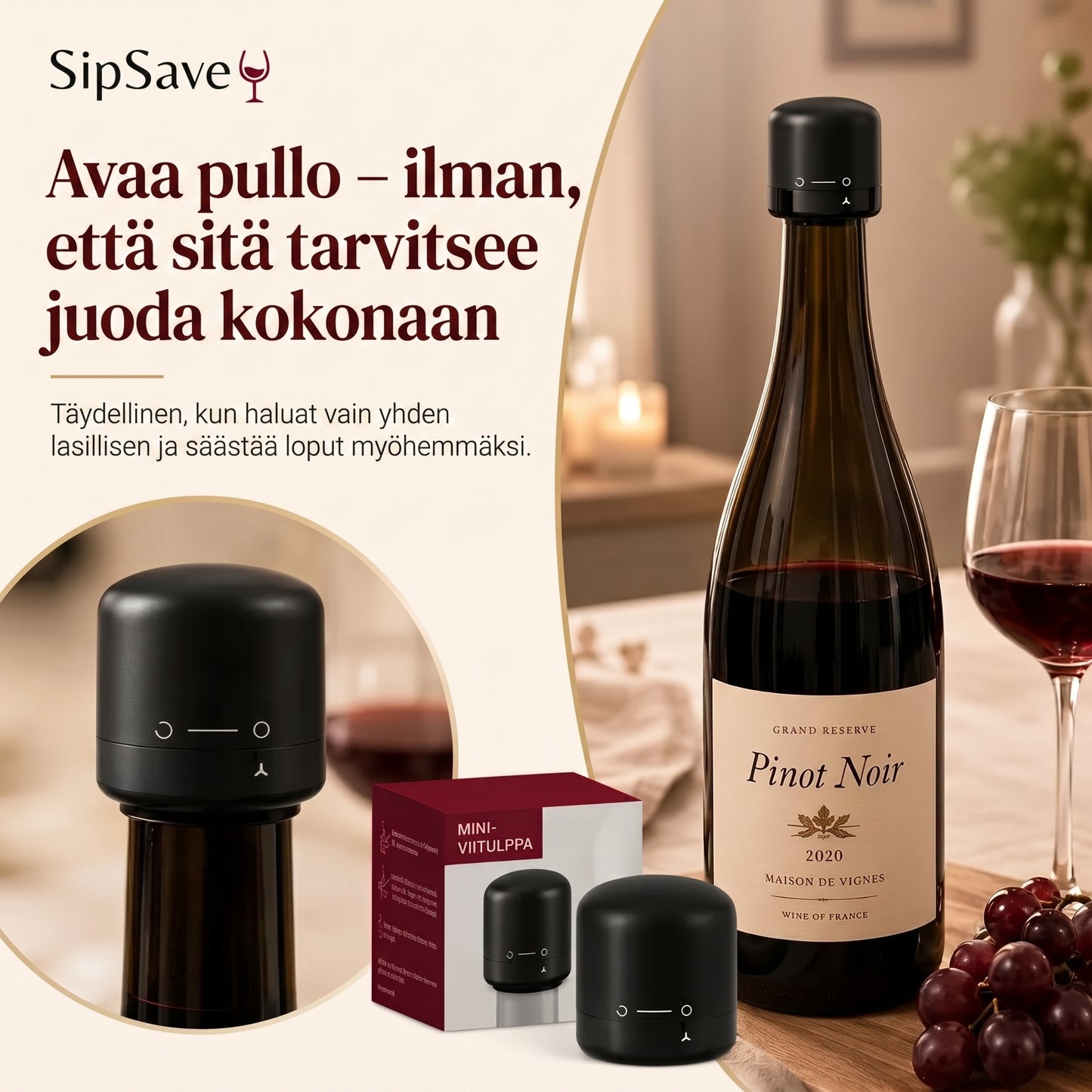 Pullojen sulkimet viinille ja samppanjalle 4 kpl