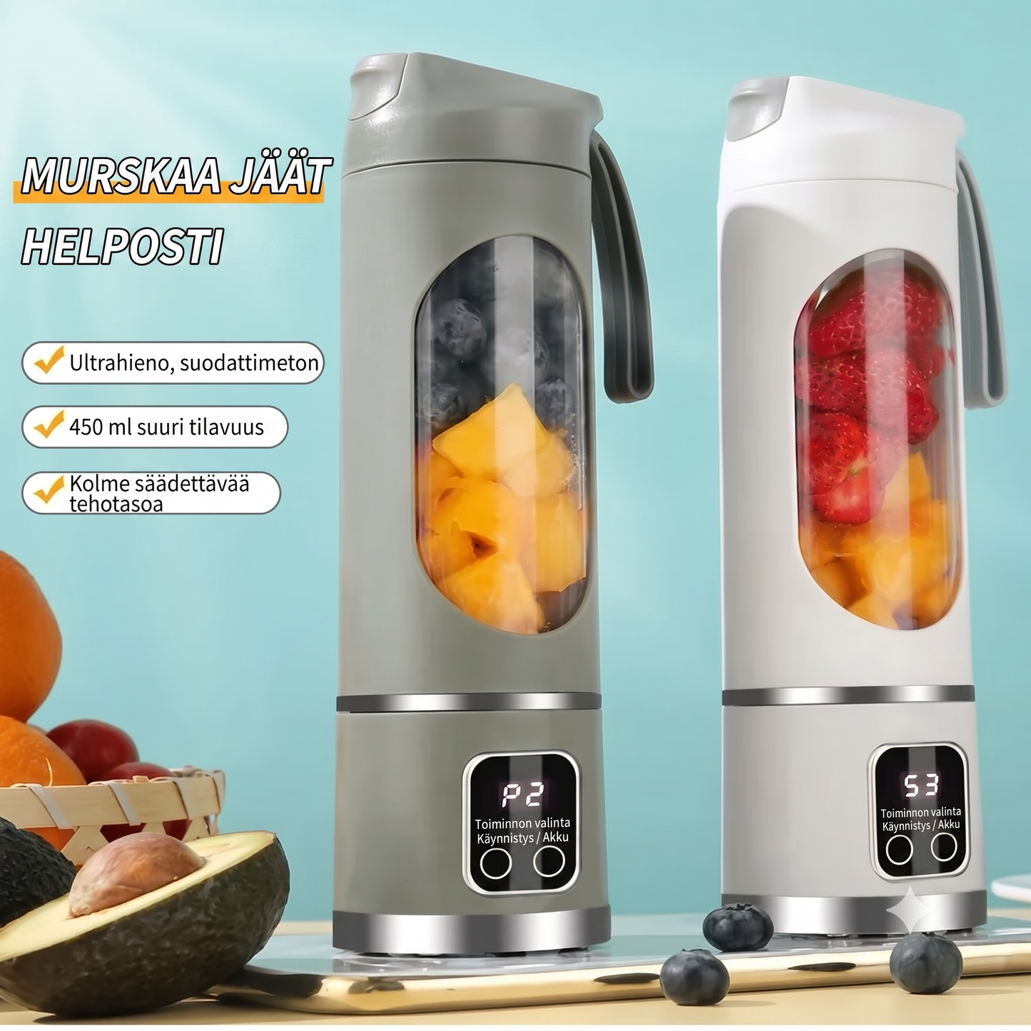Johdoton kannettava tehosekoitin mehulle ja smoothieille