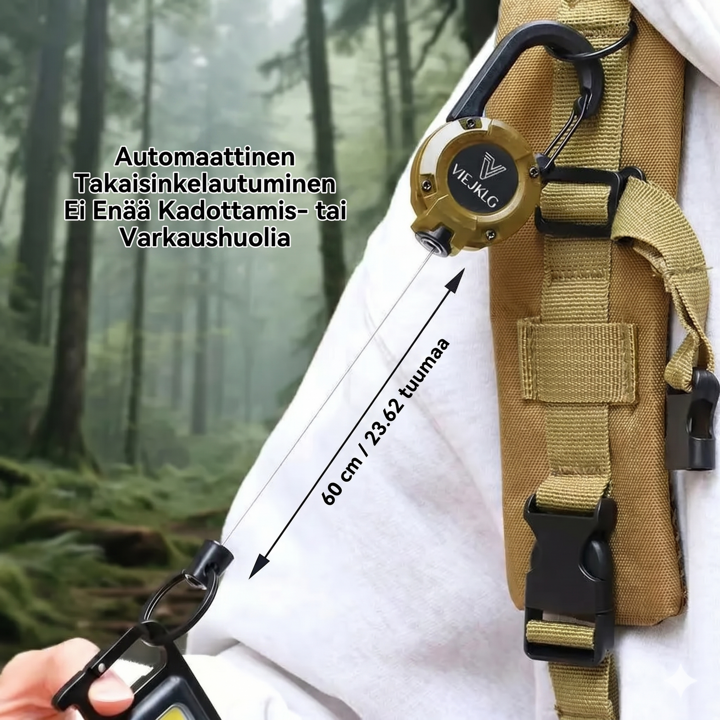 Uusi monitoiminen 3-in-1-karabiinihaka kelautuvalla narupidikkeellä