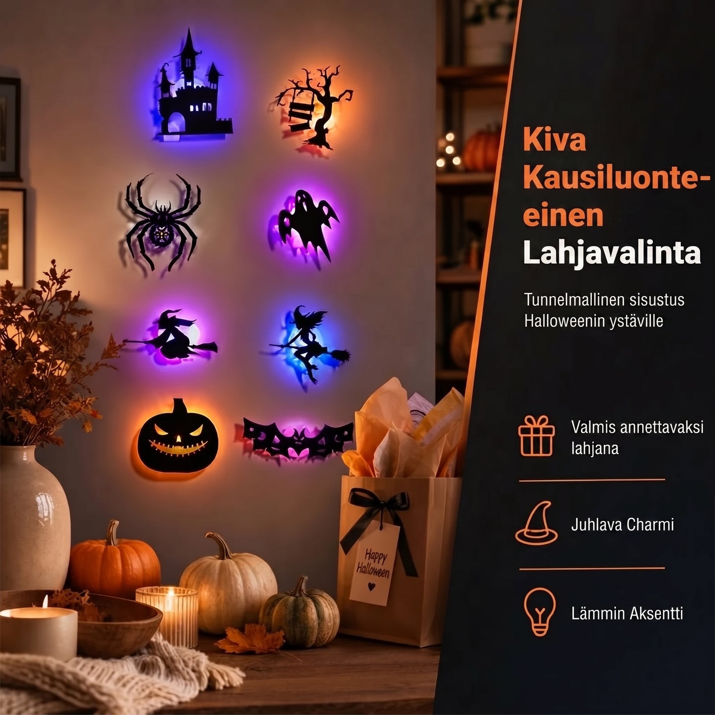 Pimeässä hohtavat Halloween-seinätarrat