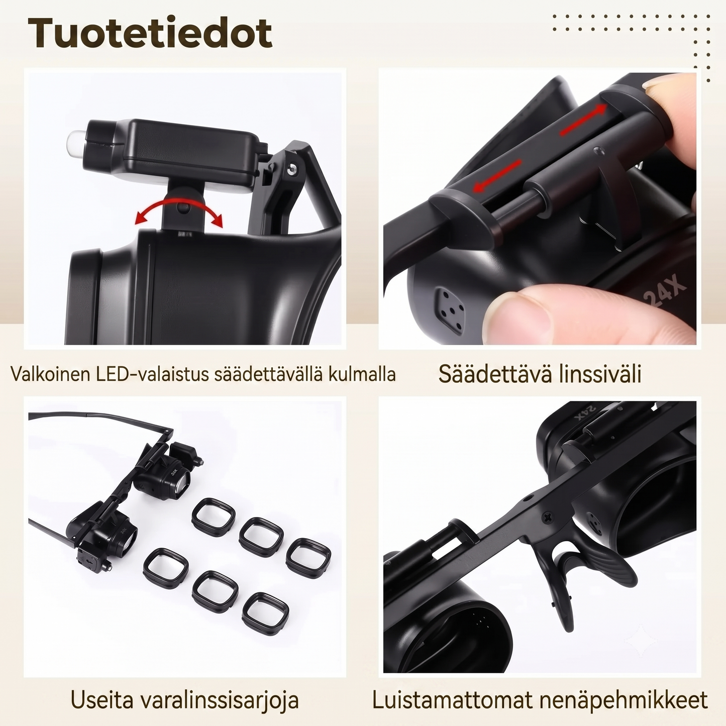 LED-suurennuslasi säädettävällä pidikkeellä