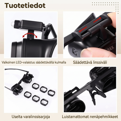 LED-suurennuslasi säädettävällä pidikkeellä
