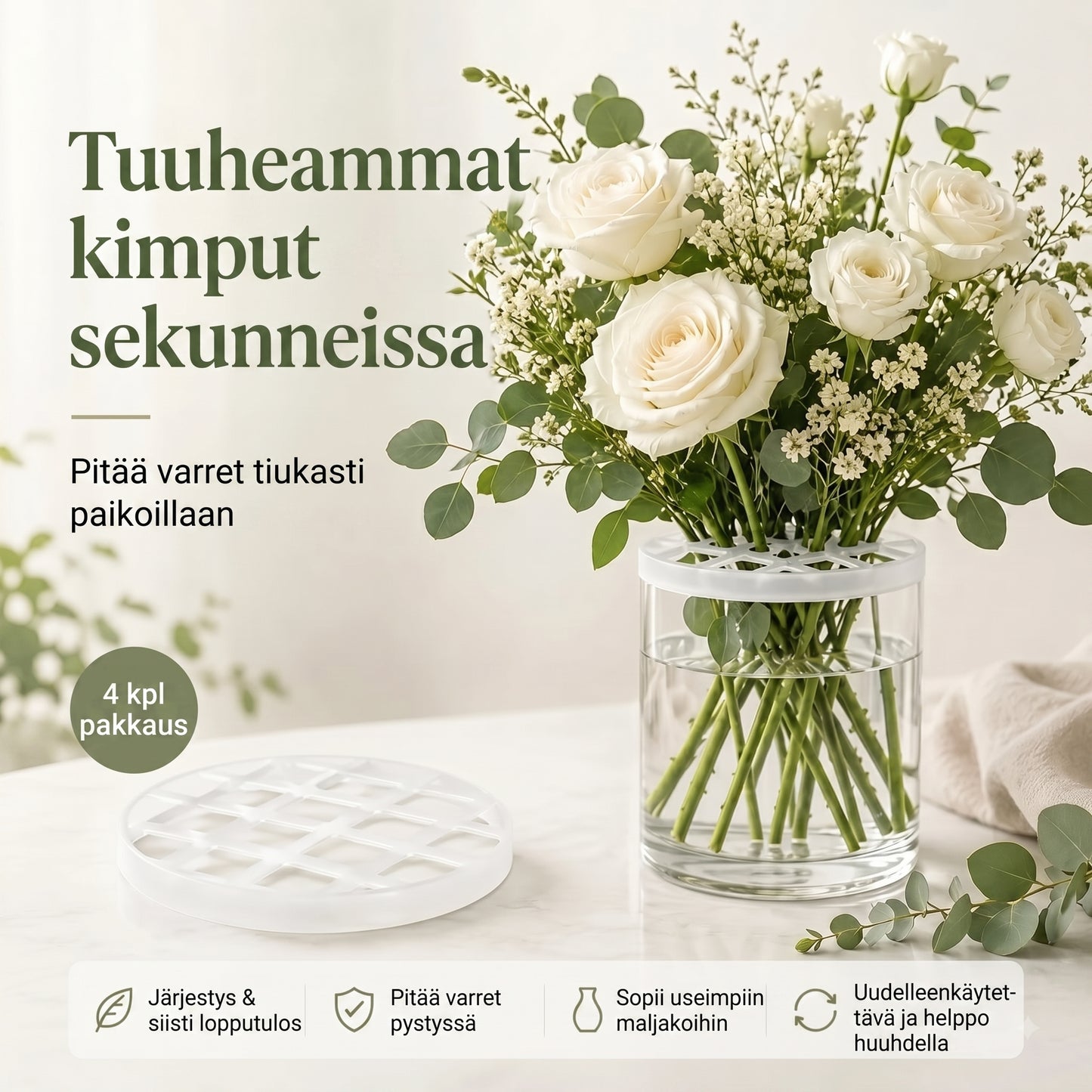 BlomFix-venyvät silikoniset kukkapidikkeet, 4 kpl setti