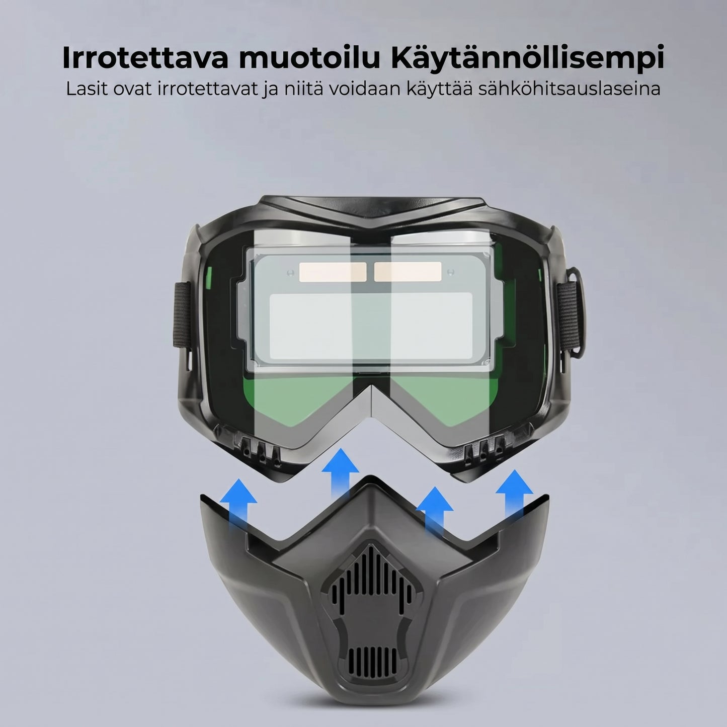 Hitsauskypärä automaattisella tummennuksella ja hiilisuodattimella