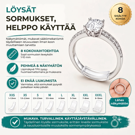Näkymättömät sormuksen koon säätimet, 8 kpl setti
