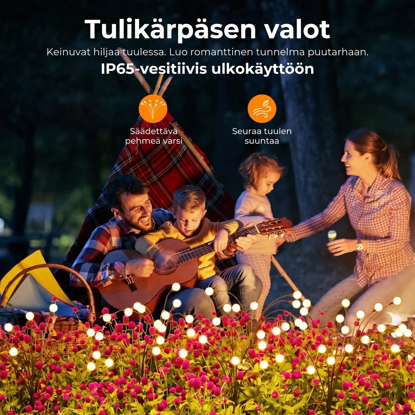 Tulikärpäsen muotoiset aurinkokennopuutarhavalot