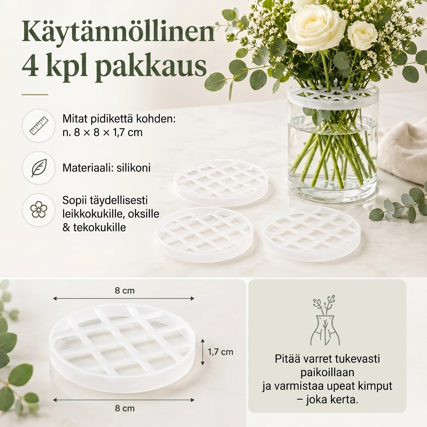 BlomFix-venyvät silikoniset kukkapidikkeet, 4 kpl setti