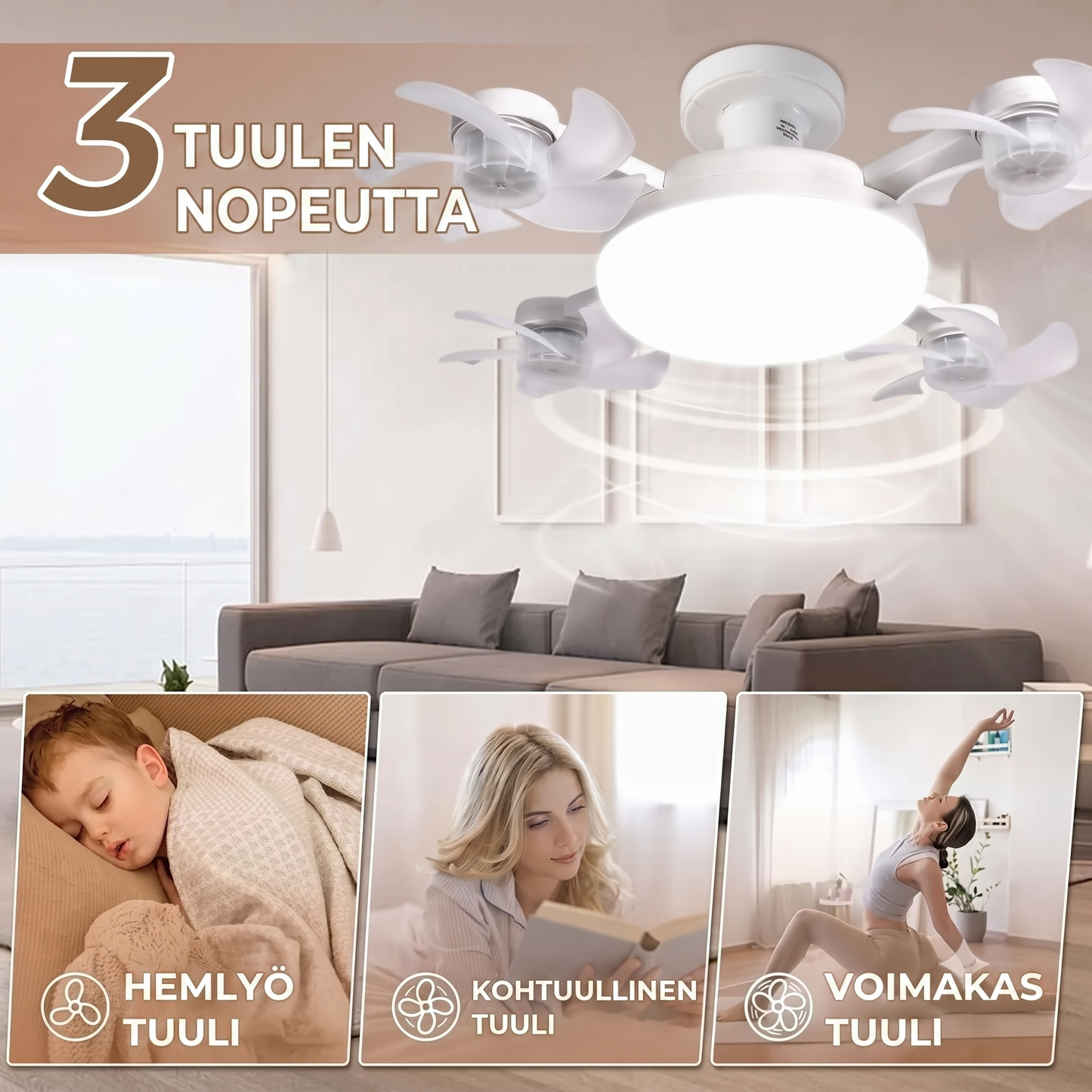 AirDrone kattotuuletin LED-valaistuksella ja kaukosäätimellä
