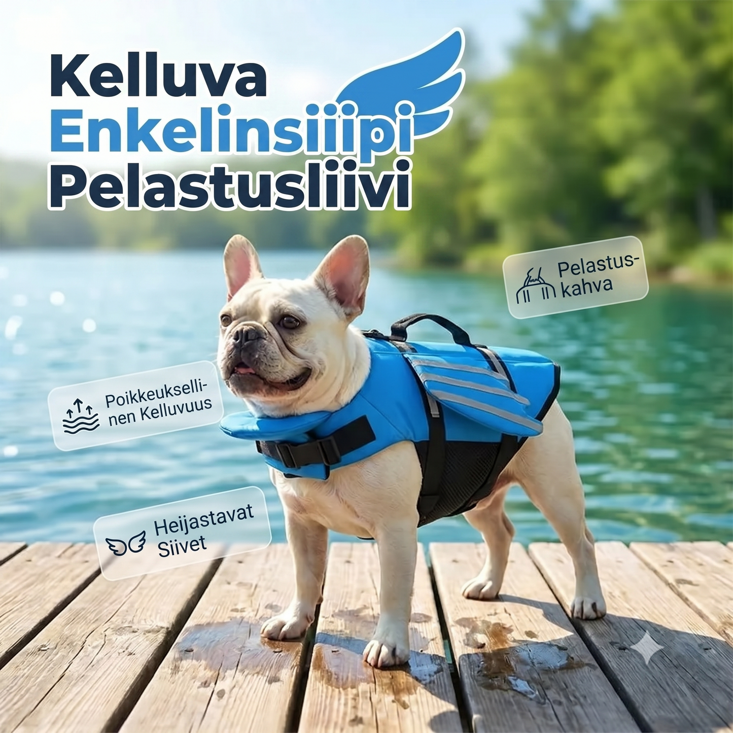 Koiran pelastusliivi enkelinsiivillä