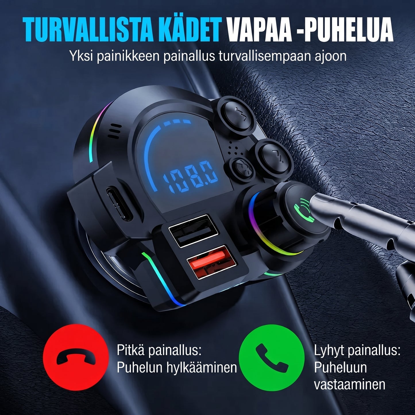 FM Bluetooth -lähetin autoon handsfree-puheluilla
