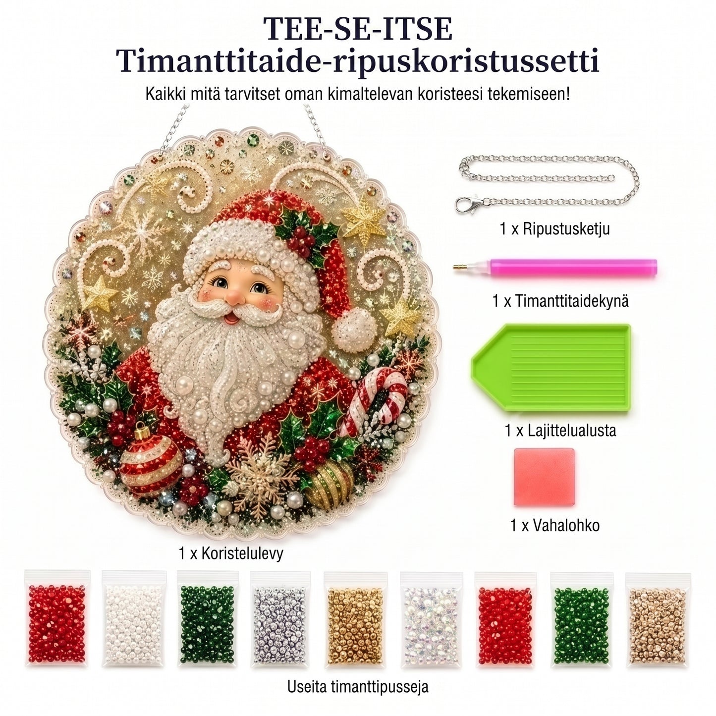 DIY-timanttitaidejoulukoristeet helmillä